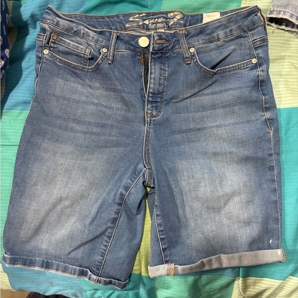 Classic Medium Wash Denim Bermuda Shorts